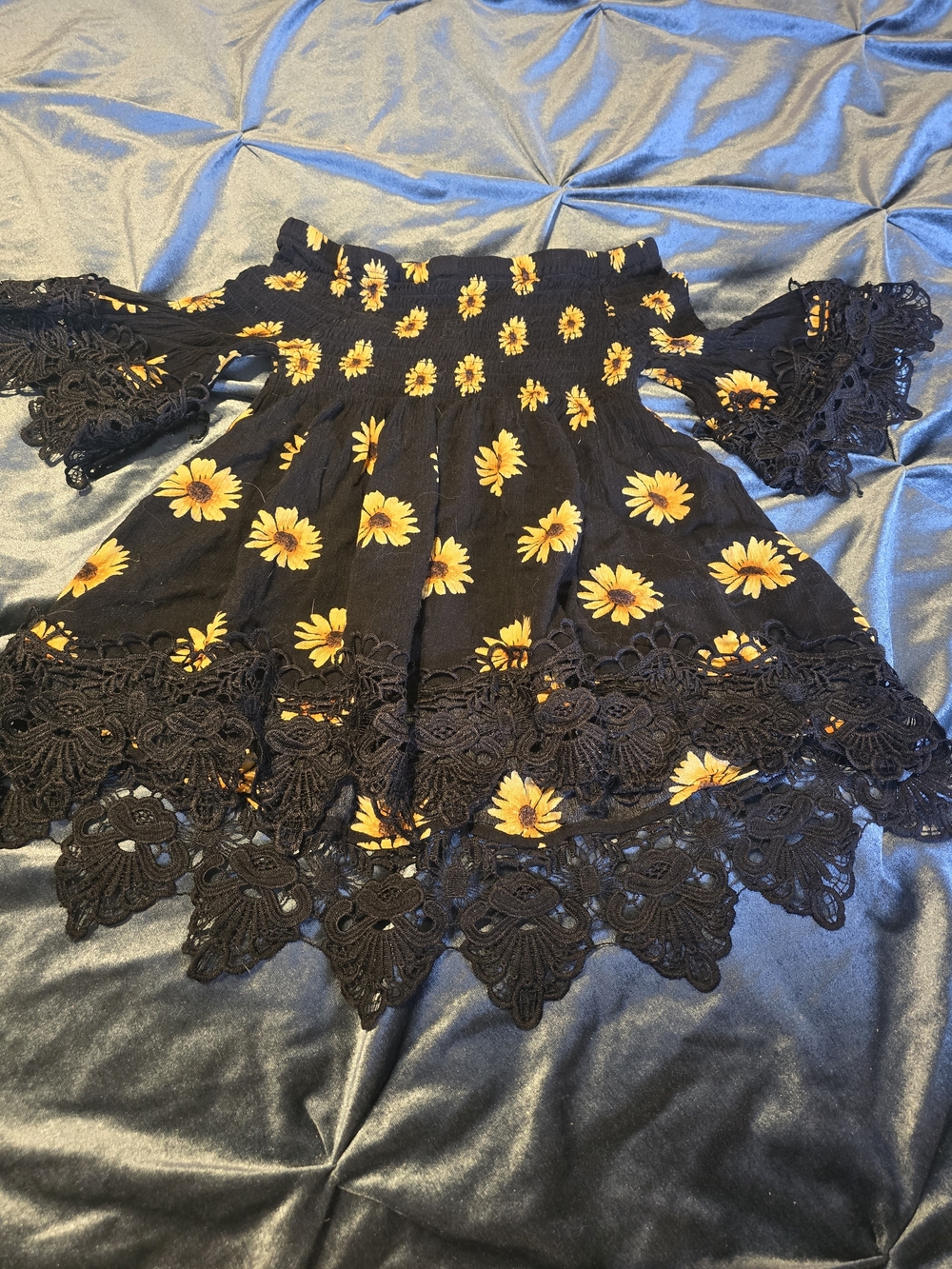 Rue21 Black Floral Off-Shoulder Top with Yellow Blooms